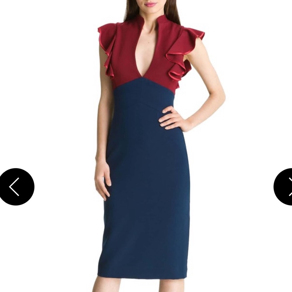 Black Halo Eva pencil dress 6 NEW colorblock blue red